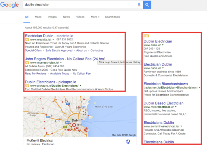 Google Adwords Search Engine Results Page Screenshot